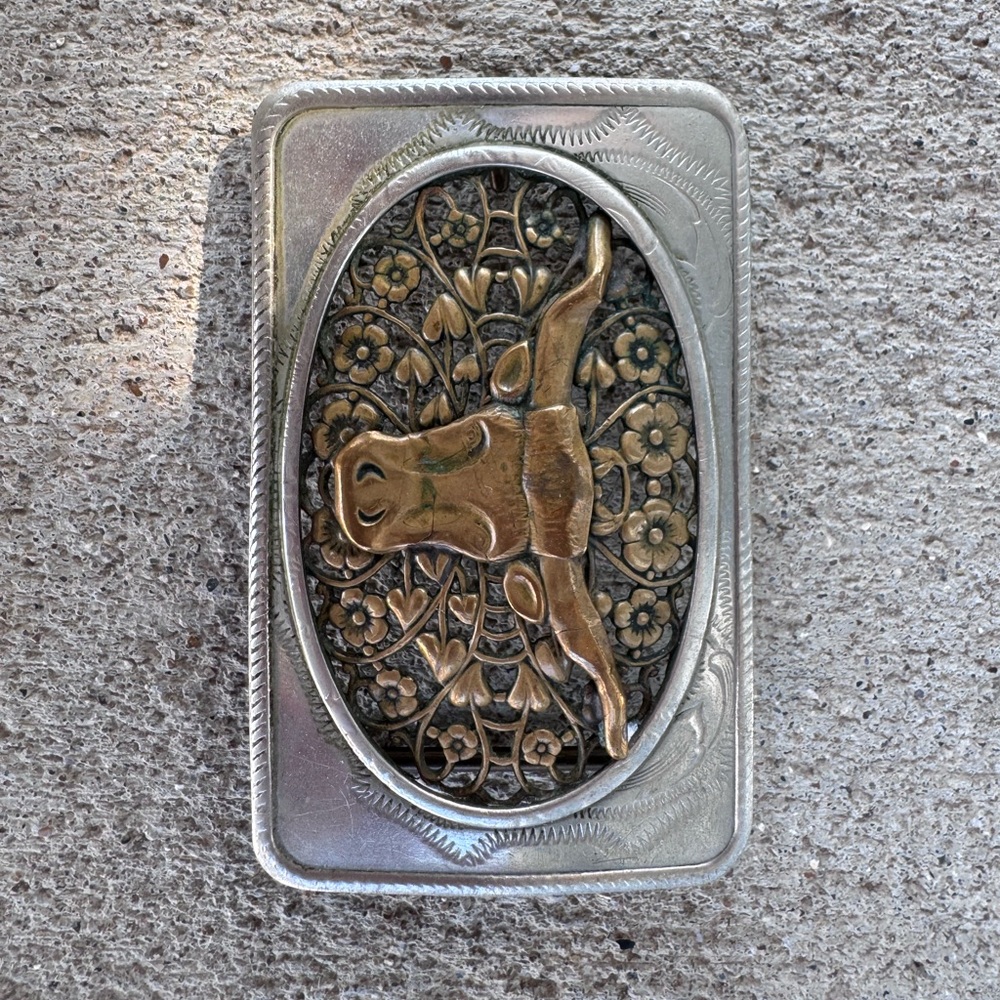 Silver and Bronze Western Belt Buckle